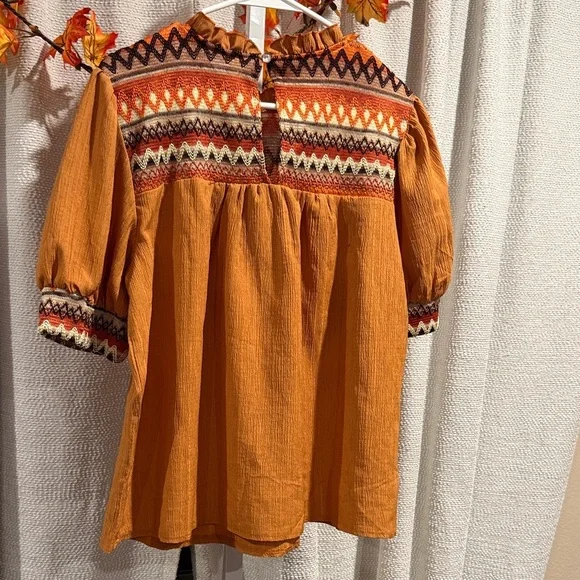 Boho 70’s vibe Embroidered Detailed top Sz.XL rusk orange color - Picture 9 of 11